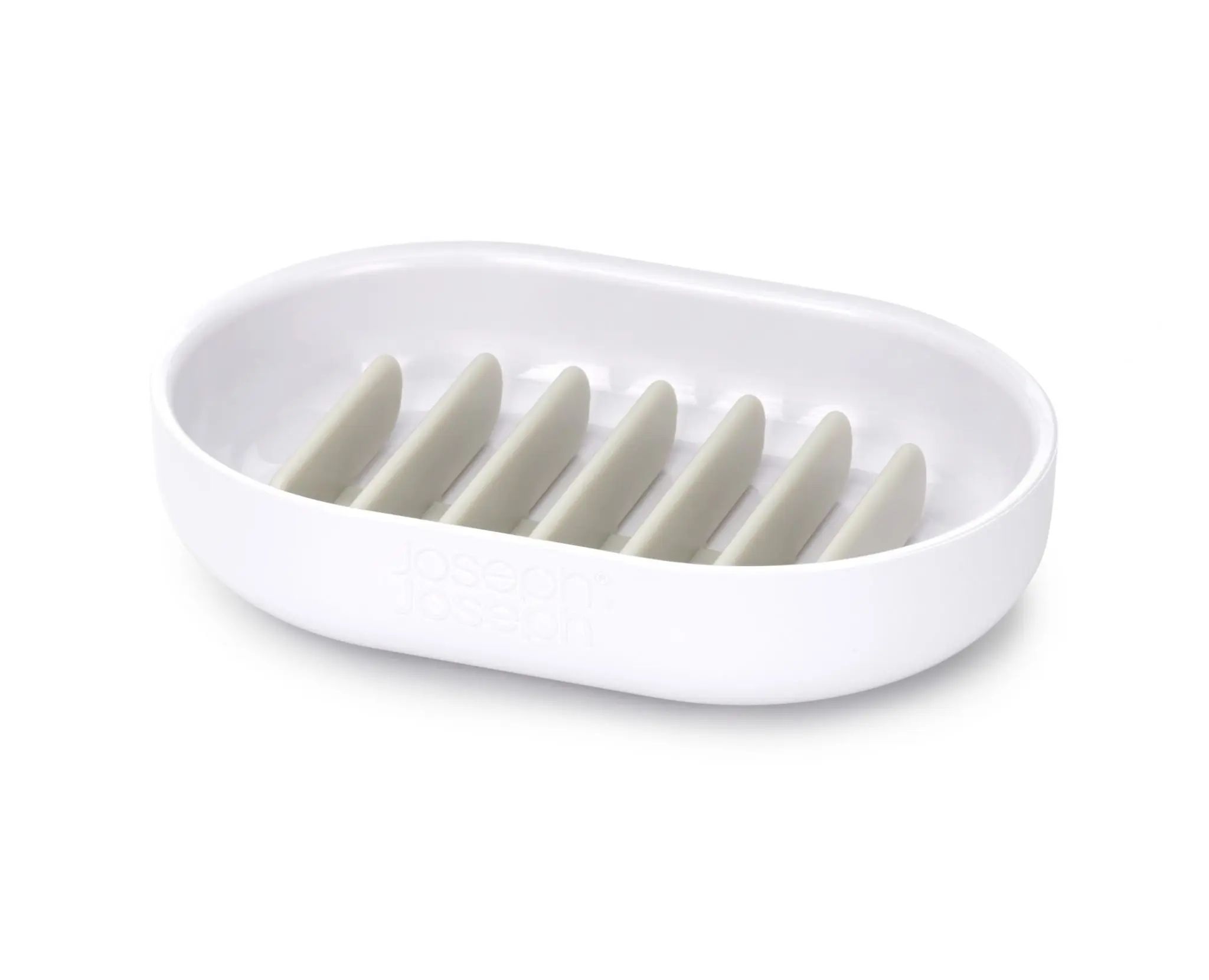 White Joseph Joseph soap dish with raised draining rack for quick drying